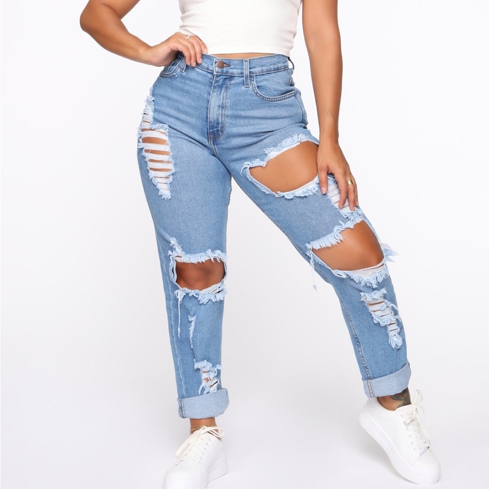 Women's Distressed Blue Jeans
